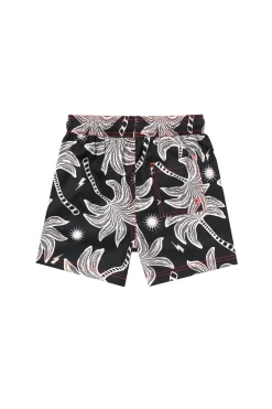 Women Scamp & Dude Kids Black with Off White Palm Spring Swim Shorts