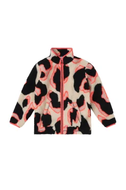 Women Scamp & Dude Kids Cream with Coral and Black Mega Shadow Leopard Button Through Fleece Jacket