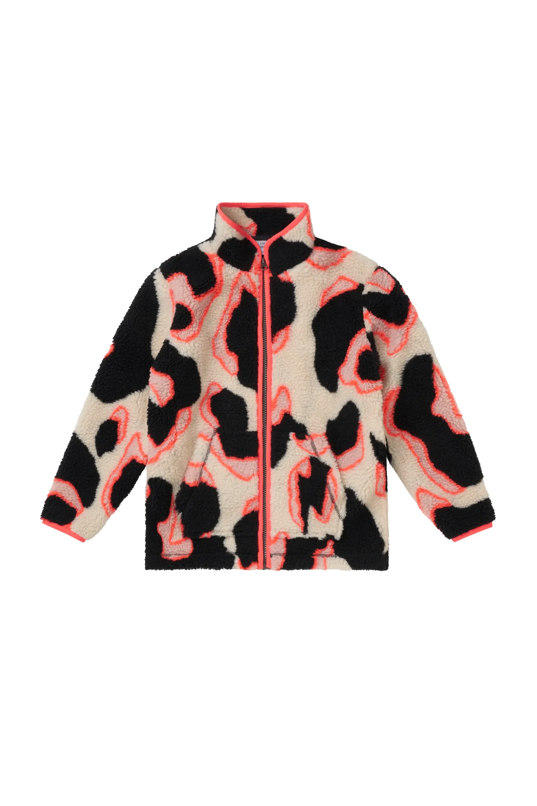 Women Scamp & Dude Kids Cream with Coral and Black Mega Shadow Leopard Button Through Fleece Jacket