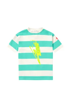 Women Scamp & Dude Kids Green and White Stripe with Yellow Bolt Oversized T-Shirt