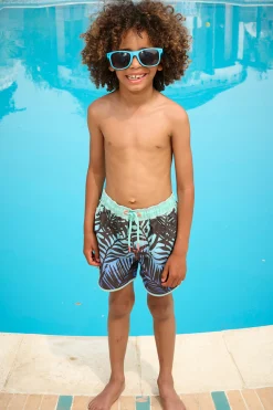 Women Scamp & Dude Kids Green with Blue and Black Tropical Swim Shorts