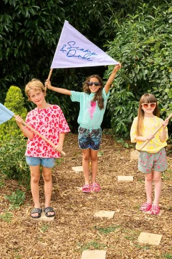 Women Scamp & Dude Kids Green with Blue and Black Tropical Swim Shorts