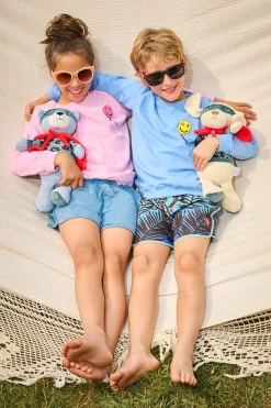 Women Scamp & Dude Kids Green with Blue and Black Tropical Swim Shorts