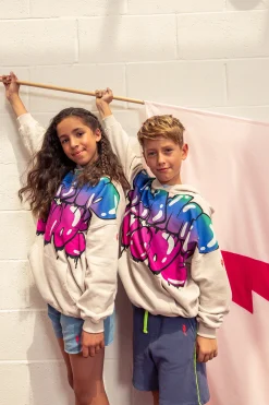 Women Scamp & Dude Kids Grey Bubble Graffiti Slogan Oversized Drop-Sleeve Hoodie