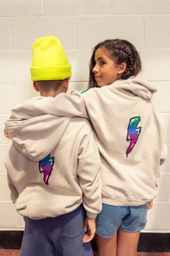 Women Scamp & Dude Kids Grey Bubble Graffiti Slogan Oversized Drop-Sleeve Hoodie