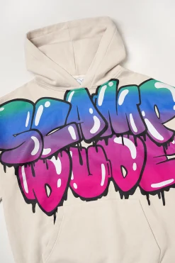 Women Scamp & Dude Kids Grey Bubble Graffiti Slogan Oversized Drop-Sleeve Hoodie