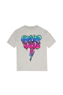 Women Scamp & Dude Kids Grey Marl Bubble Graffiti Slogan Oversized T-Shirt