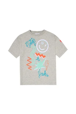 Women Scamp & Dude Kids Grey Marl Graffiti Print Oversized T-Shirt
