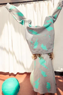 Women Scamp & Dude Kids Grey Marl with Turquoise Mega Lightning Bolt Hoodie