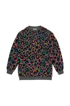 Women Scamp & Dude Kids Grey with Rainbow Shadow Leopard Oversized Sweatshirt