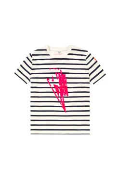 Women Scamp & Dude Kids Ivory with Navy Stripe and Glitch Bolt Classic T-Shirt