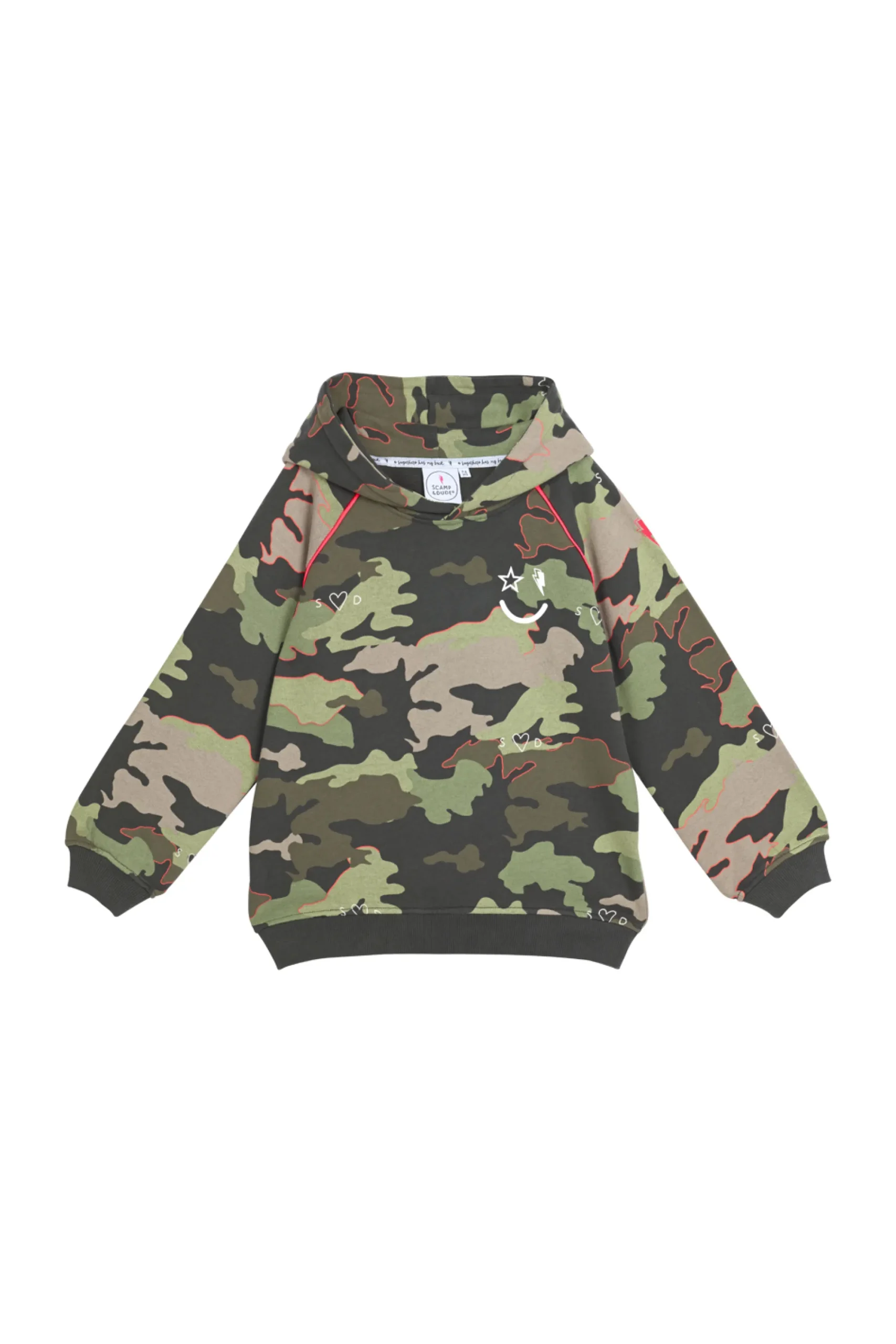 Women Scamp & Dude Kids Khaki Camo Print with Smiley Face Hoodie