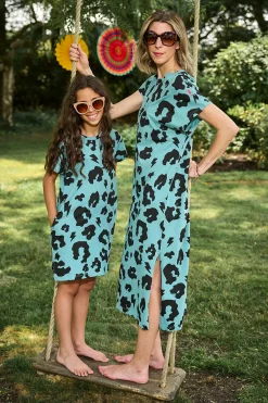 Women Scamp & Dude Kids Khaki with Black Leopard T-Shirt Dress