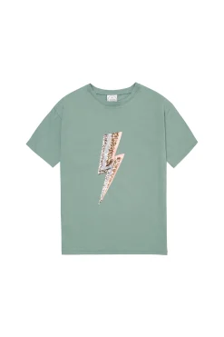 Women Scamp & Dude Kids Khaki with Multi Coloured Sequin and Foil Lightning Bolt T-Shirt