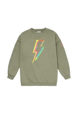 Women Scamp & Dude Kids Khaki with Rainbow Lightning Bolt Oversized Sweatshirt
