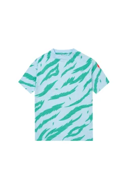 Women Scamp & Dude Kids Light Blue with Green Graphic Tiger Print Oversized T-Shirt