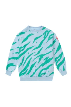 Women Scamp & Dude Kids Light Blue with Green Graphic Tiger Oversized Sweatshirt