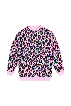 Women Scamp & Dude Kids Lilac with Rainbow Shadow Leopard Oversized Sweatshirt