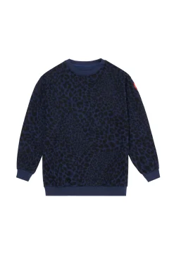 Women Scamp & Dude Kids Navy with Black Rock and Roll Leopard Oversized Sweatshirt