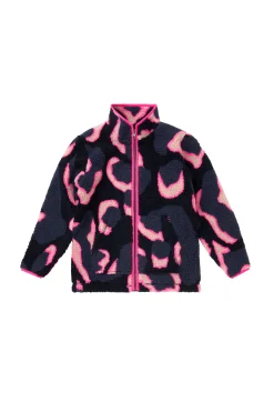 Women Scamp & Dude Kids Navy with Pink Mega Shadow Leopard Button Through Fleece Jacket