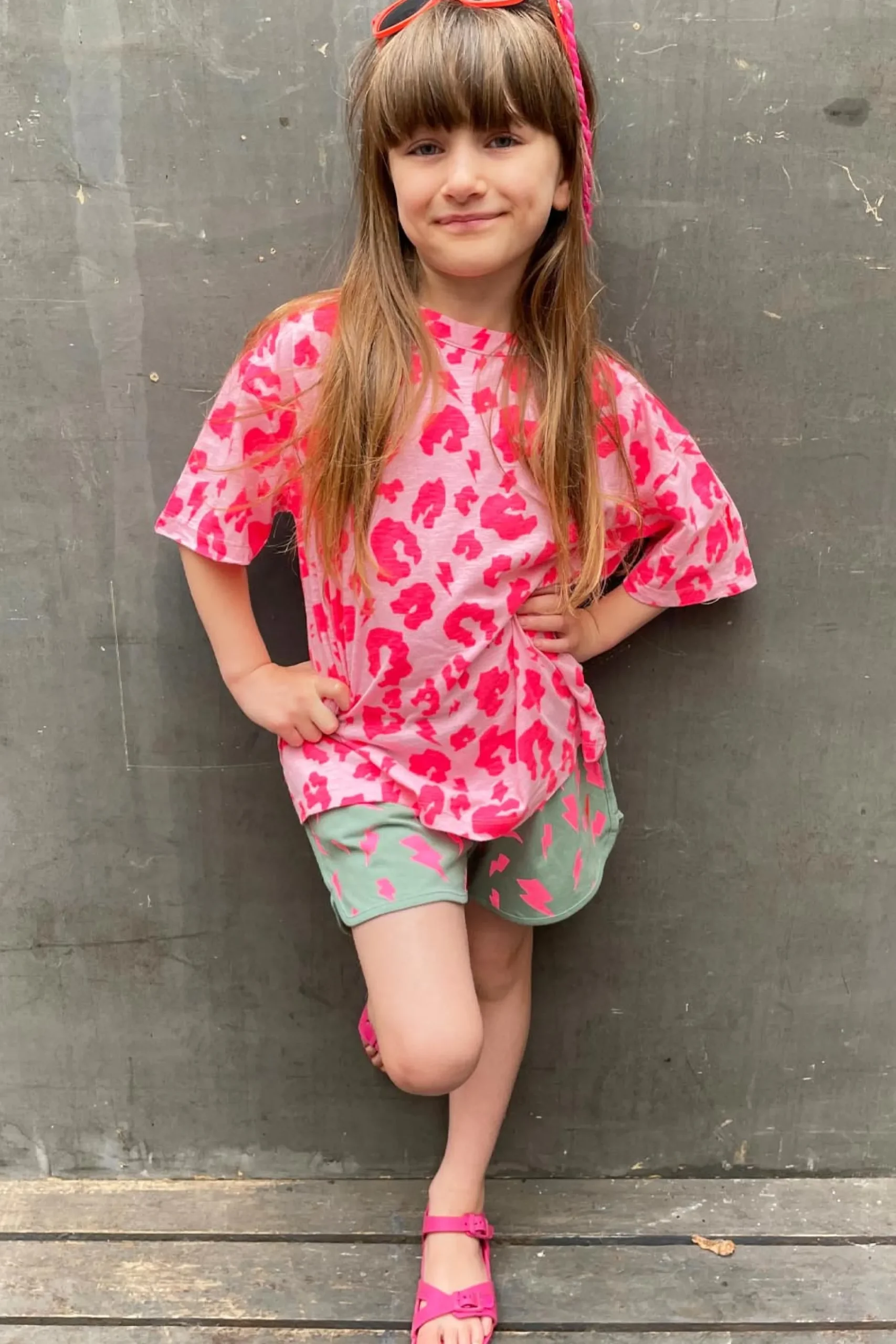 Women Scamp & Dude Kids Pink with Neon Pink Leopard Oversized T-Shirt