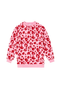 Women Scamp & Dude Kids Pink with Red Leopard Oversized Sweatshirt