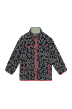 Women Scamp & Dude Kids Reversible Quilted Khaki Lightning Bolt and Leopard Borg Coat