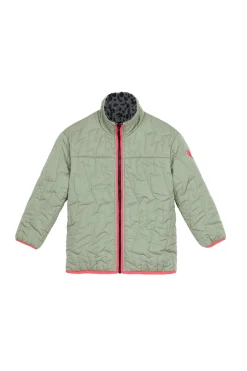 Women Scamp & Dude Kids Reversible Quilted Khaki Lightning Bolt and Leopard Borg Coat