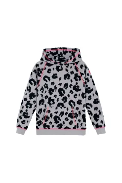 Women Scamp & Dude Kids Stone Grey with Black Leopard Oversized Hoodie