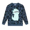 Women Scamp & Dude Kids Washed Navy with Black Leopard Dino Graphic Classic Sweatshirt