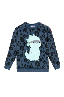 Women Scamp & Dude Kids Washed Navy with Black Leopard Dino Graphic Classic Sweatshirt