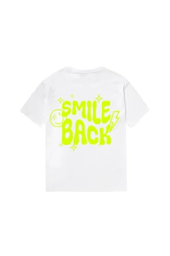 Women Scamp & Dude Kids White with Neon Yellow Smile Back Slogan Relaxed T-Shirt