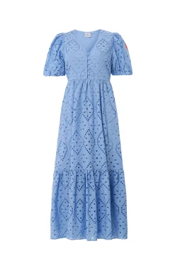 Women Scamp & Dude Light Blue Broderie Anglaise Puff Sleeve Midi Dress