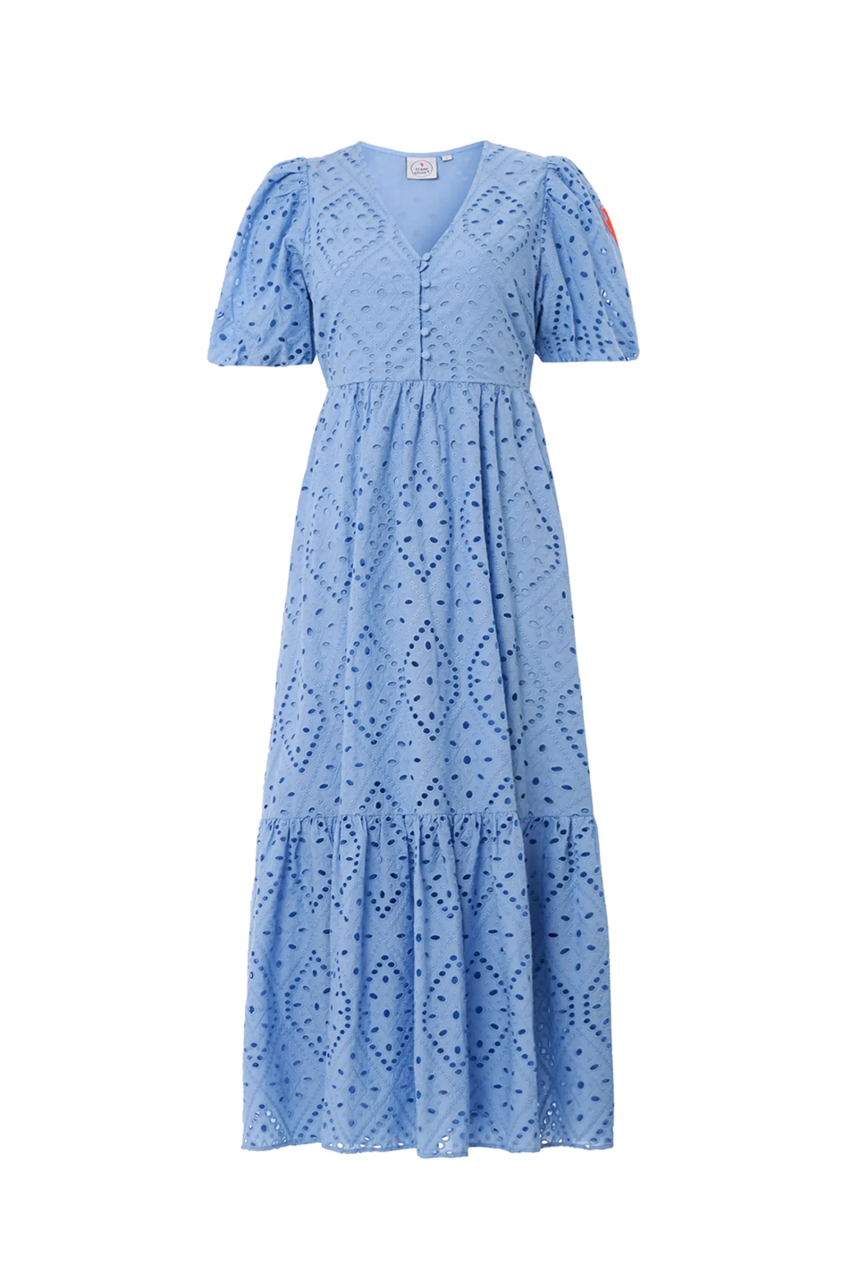 Women Scamp & Dude Light Blue Broderie Anglaise Puff Sleeve Midi Dress