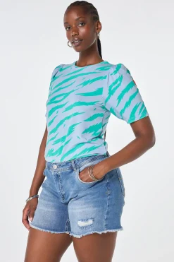 Women Scamp & Dude Light Blue with Green Graphic Tiger T-Shirt