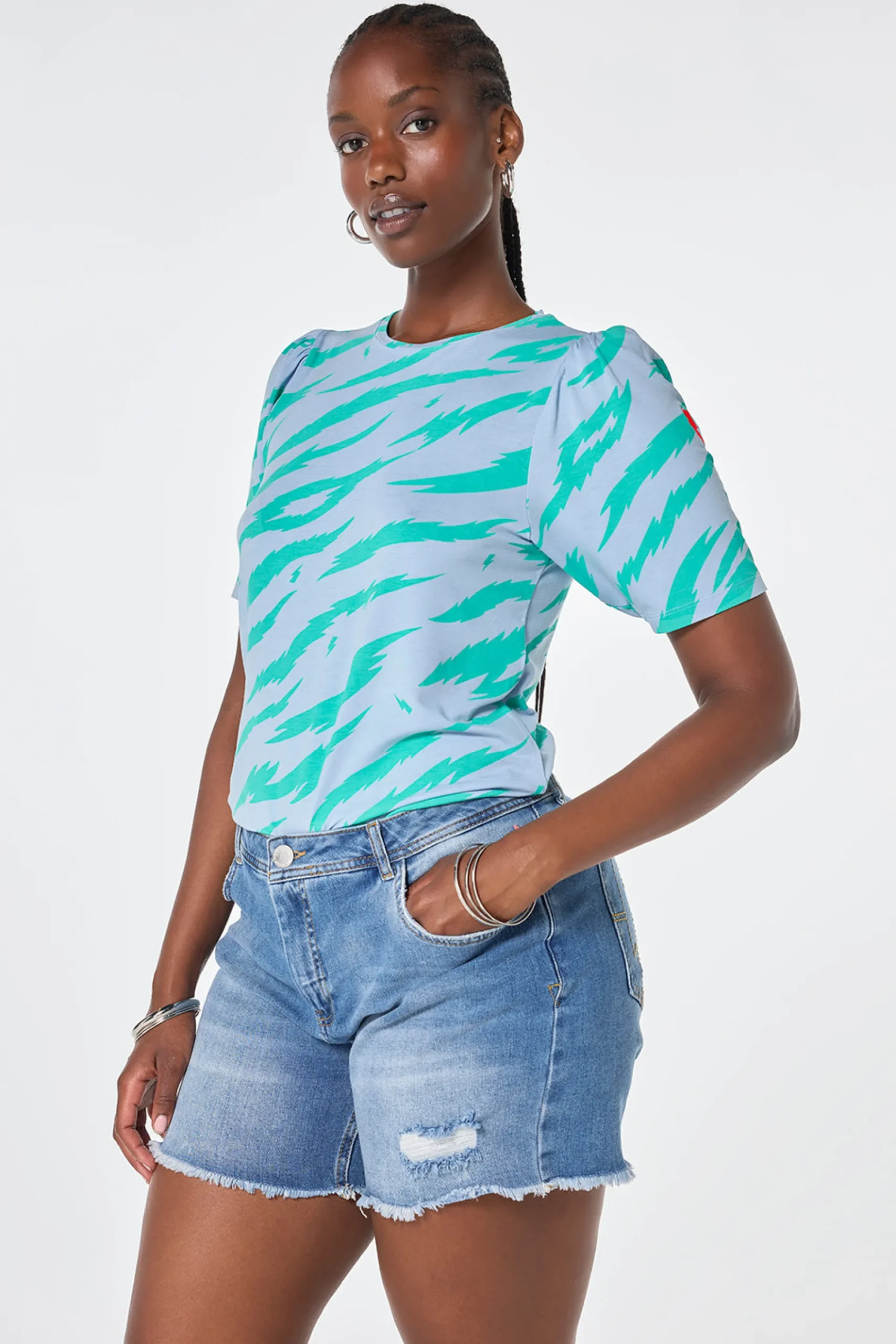 Women Scamp & Dude Light Blue with Green Graphic Tiger T-Shirt
