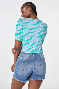 Women Scamp & Dude Light Blue with Green Graphic Tiger T-Shirt