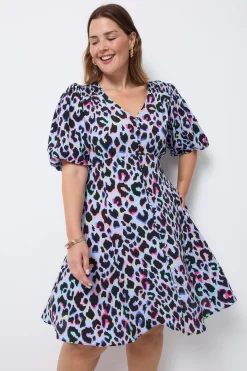 Women Scamp & Dude Light Blue with Rainbow Shadow Leopard Short Tea Dress