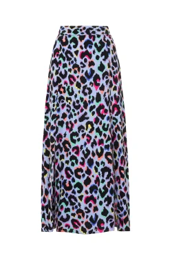 Women Scamp & Dude Light Blue with Rainbow Shadow Leopard Split Front Skirt