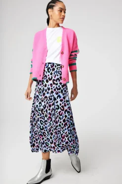 Women Scamp & Dude Light Blue with Rainbow Shadow Leopard Split Front Skirt