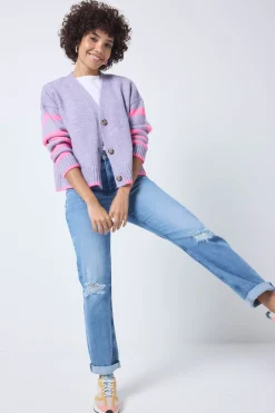 Women Scamp & Dude Lilac and Neon Pink Stripe Cardigan