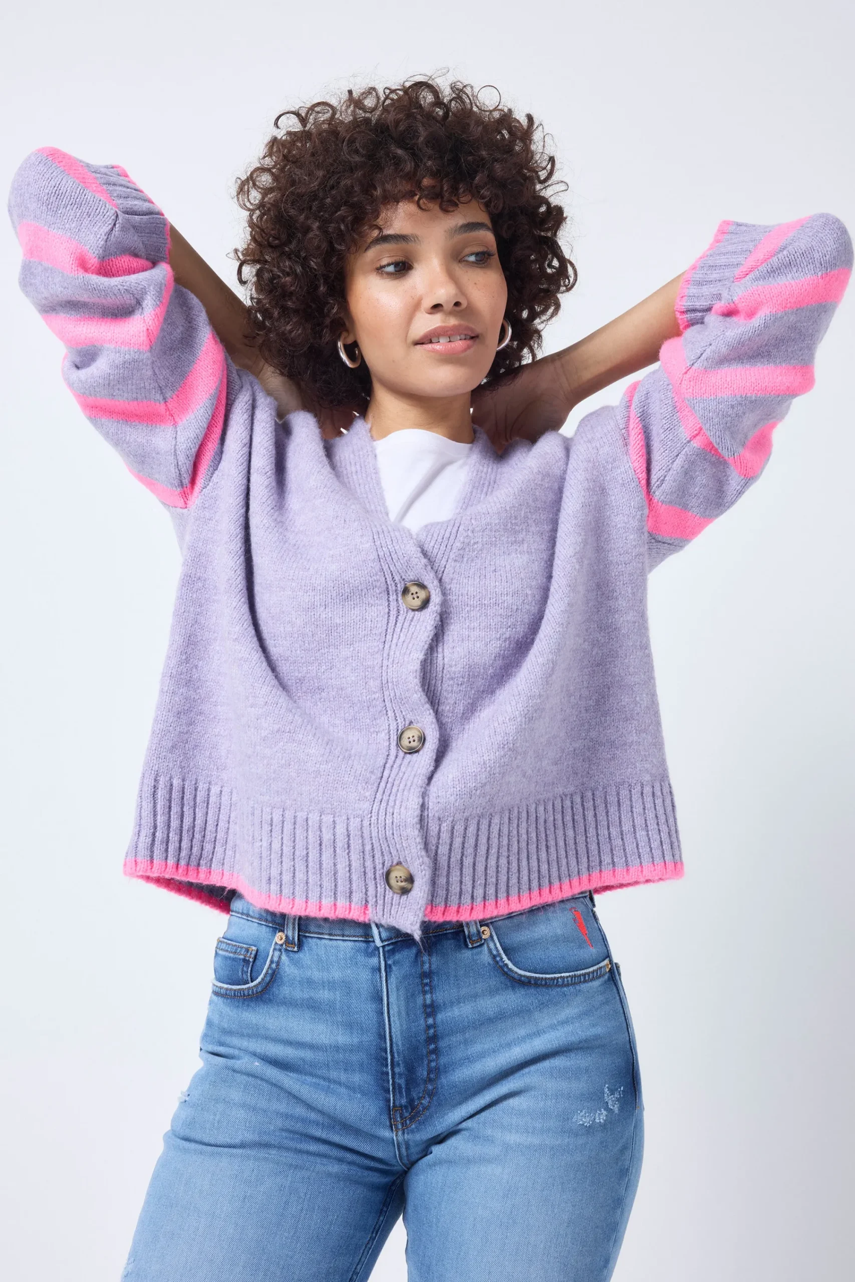 Women Scamp & Dude Lilac and Neon Pink Stripe Cardigan