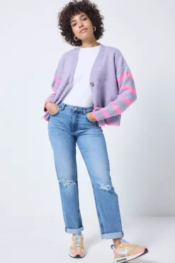 Women Scamp & Dude Lilac and Neon Pink Stripe Cardigan