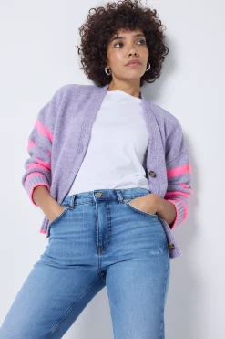 Women Scamp & Dude Lilac and Neon Pink Stripe Cardigan