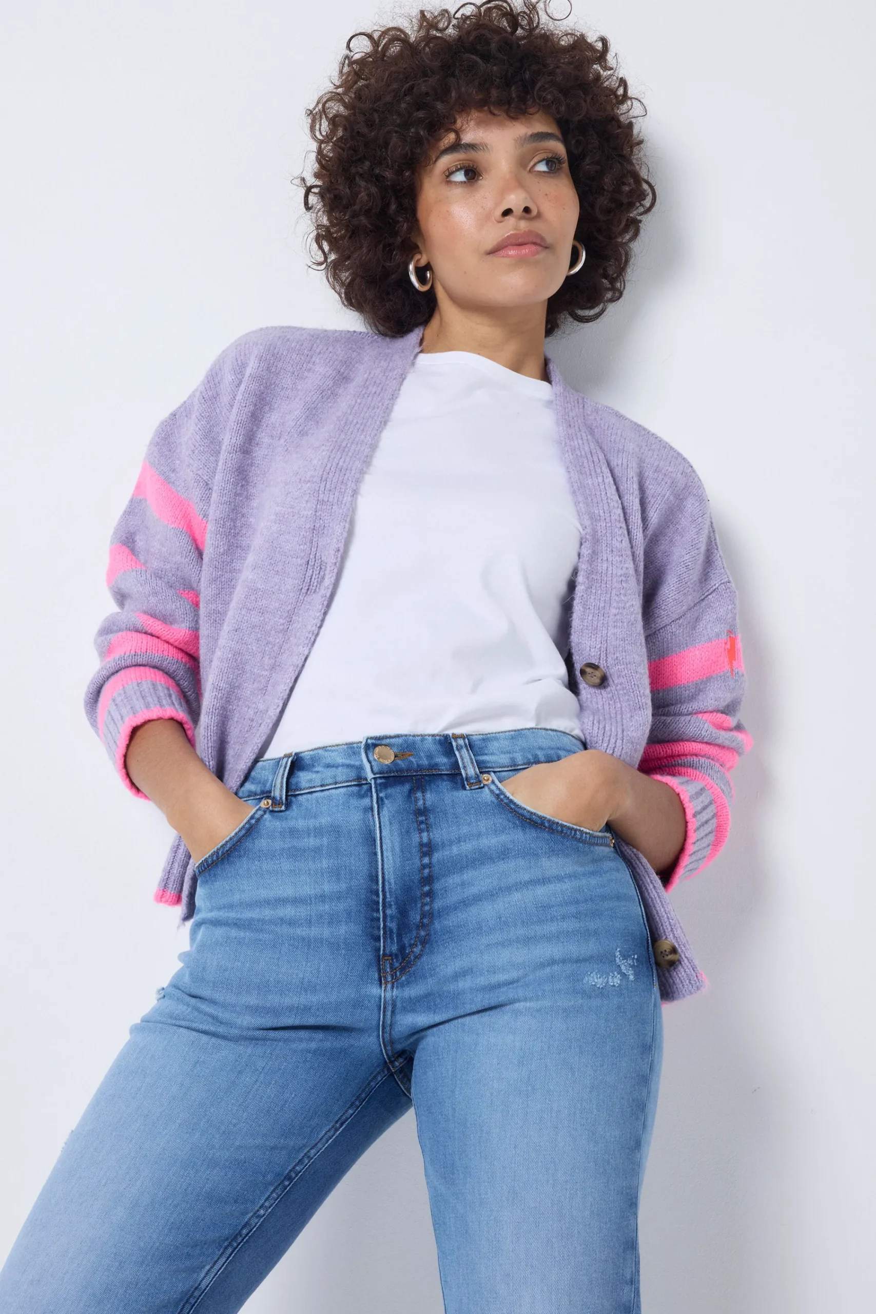 Women Scamp & Dude Lilac and Neon Pink Stripe Cardigan