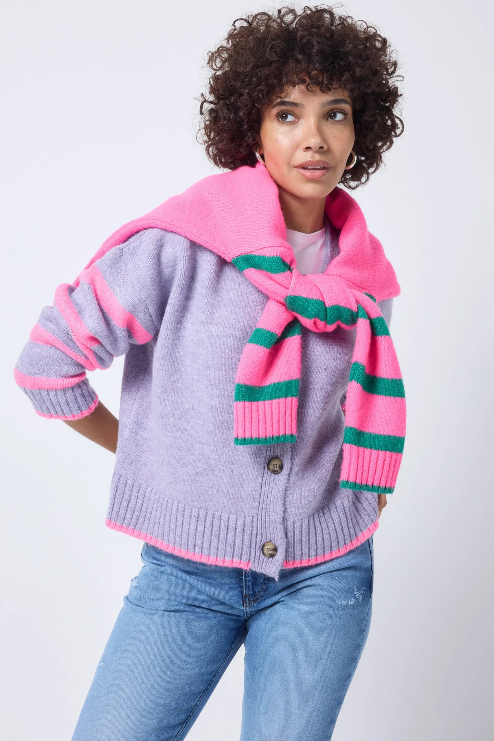 Women Scamp & Dude Lilac and Neon Pink Stripe Cardigan