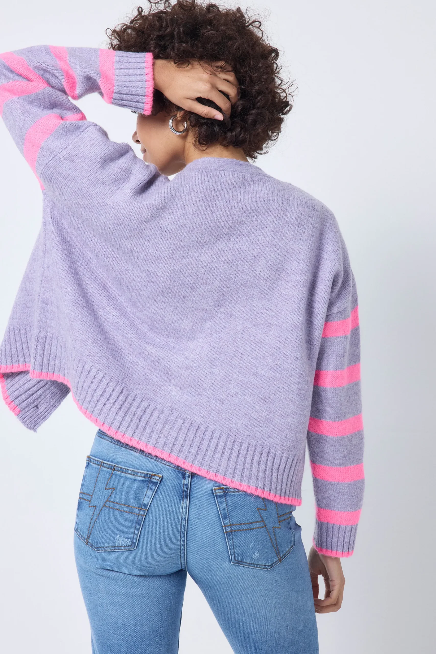 Women Scamp & Dude Lilac and Neon Pink Stripe Cardigan
