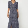 Women Scamp & Dude Lilac Mini Leopard Flute Sleeve Midi Tea Dress