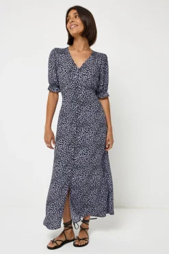 Women Scamp & Dude Lilac Mini Leopard Flute Sleeve Midi Tea Dress