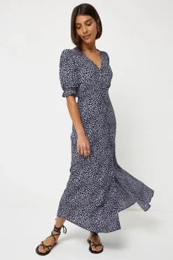 Women Scamp & Dude Lilac Mini Leopard Flute Sleeve Midi Tea Dress
